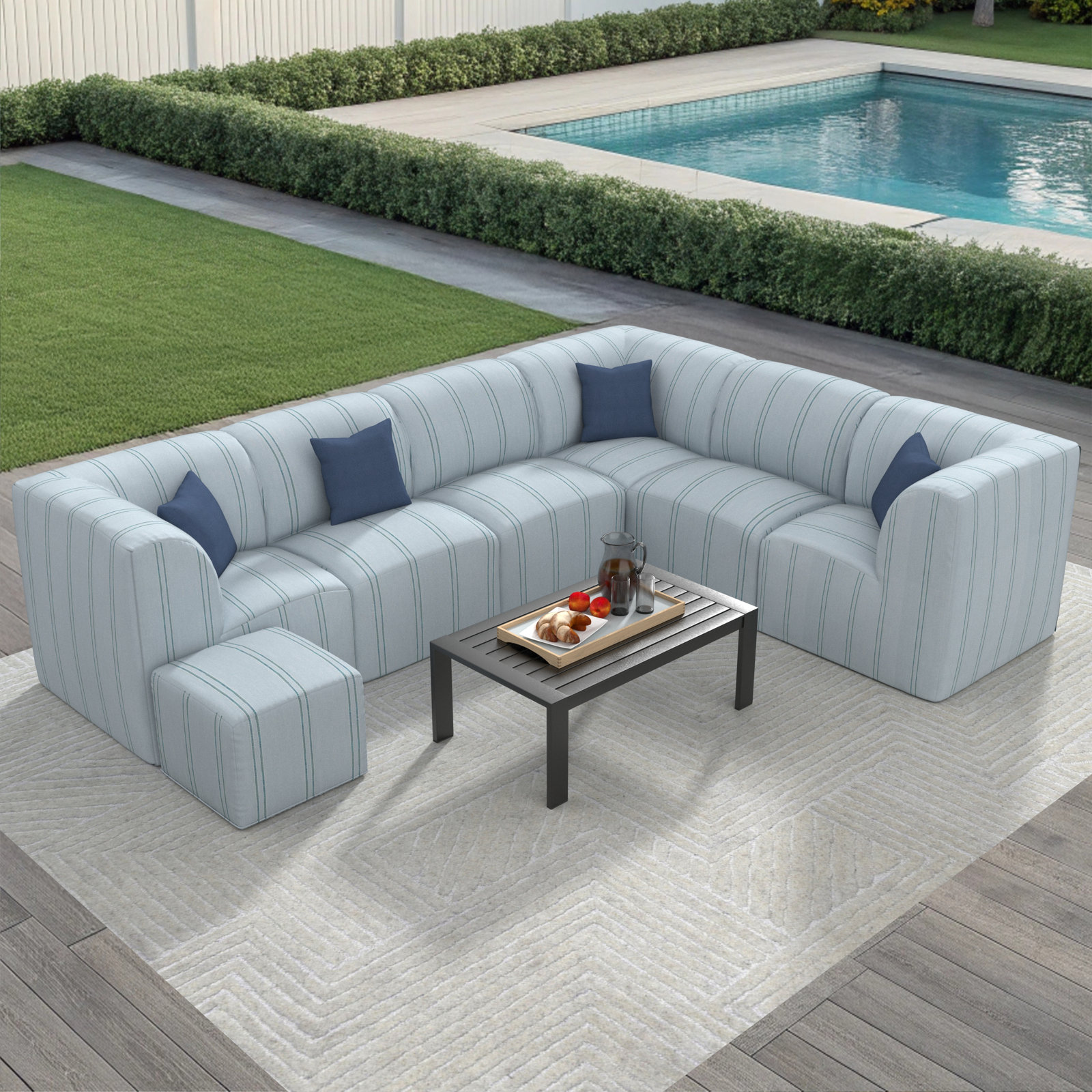 Eliana 124" Sunbrella® Patio Sectional, Wayward Sky