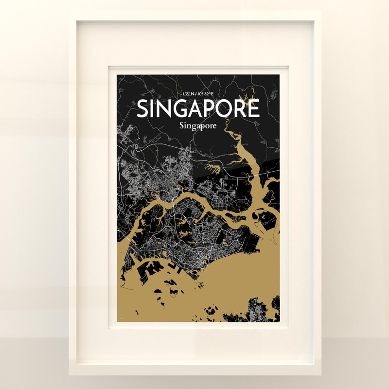 Singapore City Map in Luxe 1 Piece Wall Art, 27.6cm H x 19.7cm W x 0.05cm D