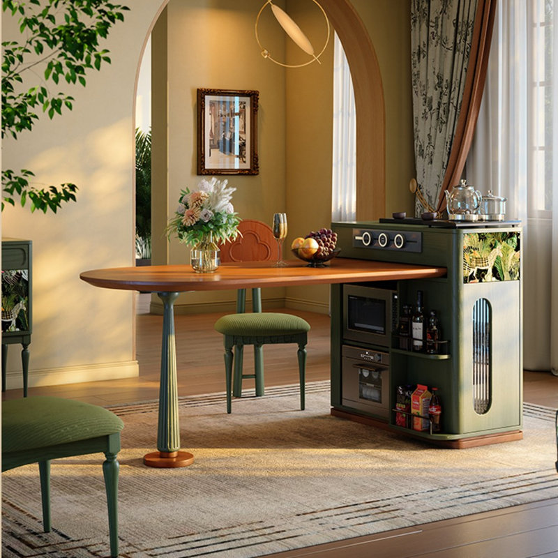 French Retro Solid Wood Green Dining Table