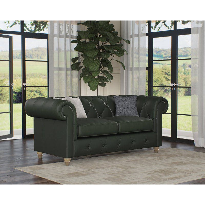 Melrose 2 Seater Leather Sofa, Walnut, Hunter Green