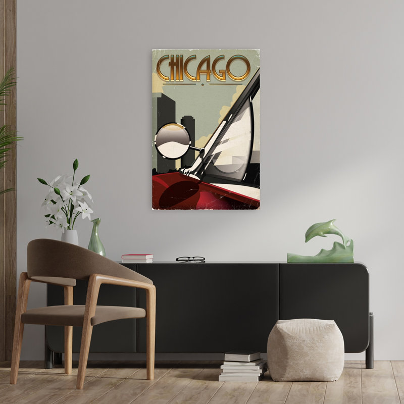 Chicago, art déco, affiche de voyage classique, architecture rétro, art mural urbain, H 36 po x l 24 po