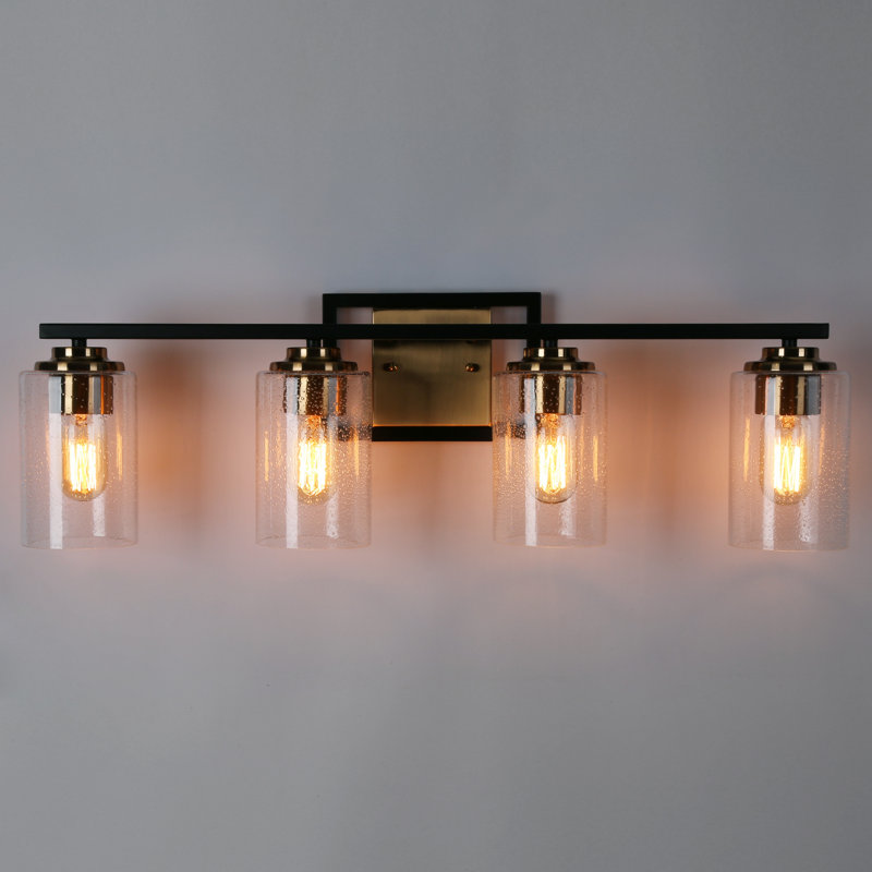 Nayomee 4 - Light Dimmable Modern Black/Brass Vanity Light with Seeded Glass, 4