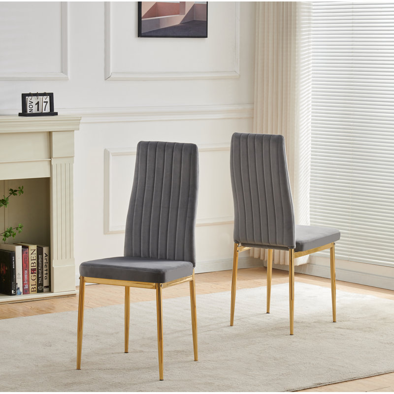 Glitz Velvet Dining Chairs with Gold Legs, Grey