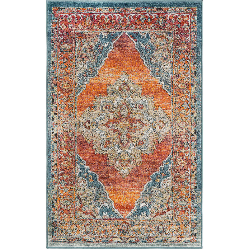 Tapis traditionnel Charian rouille oriental, Rectangle 3 pi 3 po x 5 pi 3 po