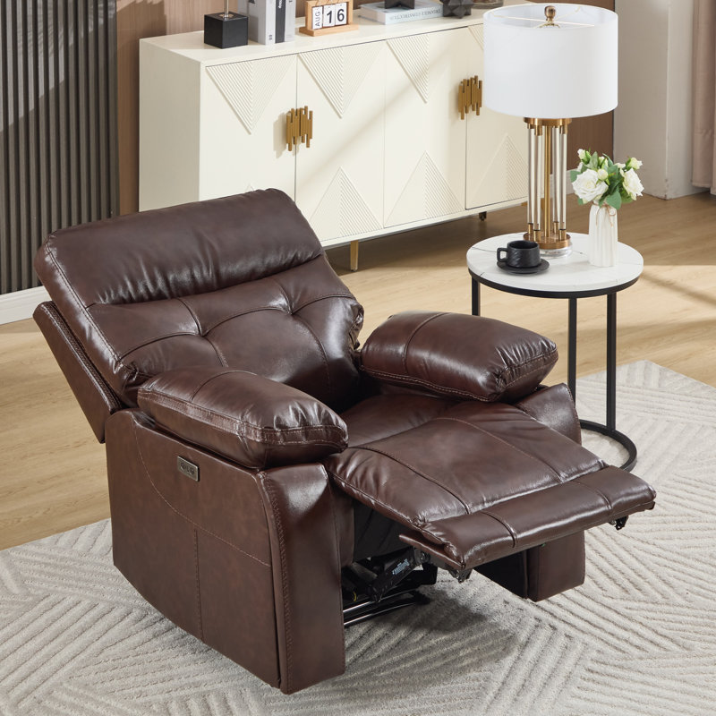 Fauteuil inclinable électrique en cuir fleur 37 po de large avec port USB, inclinable réglable et porte-gobelets dissimulés