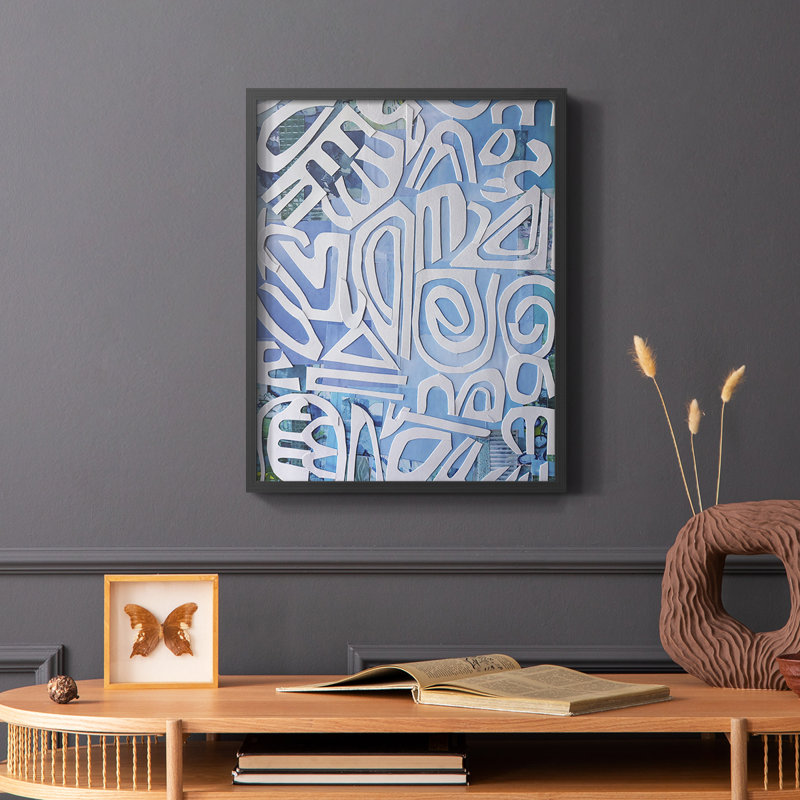 Santorini, reproduction encadrée - bois massif, Cadre simple noir, H 14 po x l 11 po