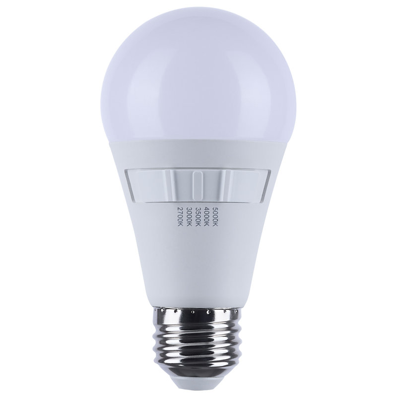 12 Watt A19 LED 27K/3K/35K/4K/5K CCT Selectable Medium Base White Finish 120 Volt, 12 W, 1100 Lumens