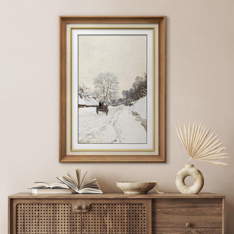 Rustic Countryside Winter Snow Wagon Countryside, impression sur papier, Encadré naturel, Pas de tapis