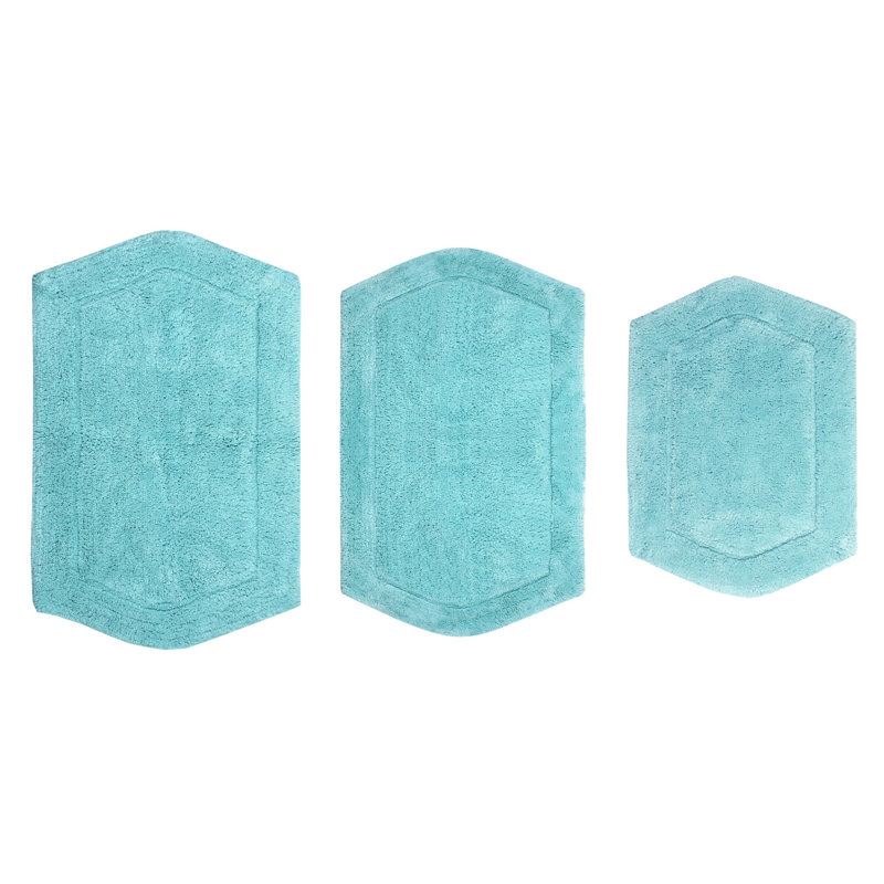 Tapis pour salle de bain 100% coton Morissette, antidérapant, séchage rapide, lavable à la machine, Turquoise