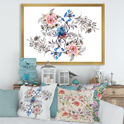 Fleurs bleues et roses - Peinture sur toile