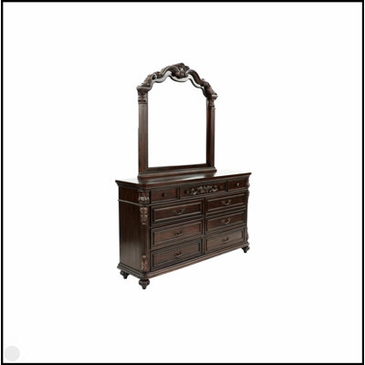Commode traditionnelle traditionnelle en cerisier / noyer antique avec miroir et tiroirs spacieux pour un rangement élégant dans la chambre à coucher