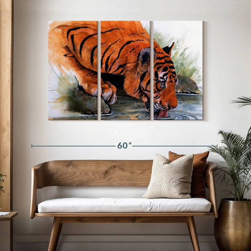 Tigre de Brampt buvant, H 32 po x l 50 po