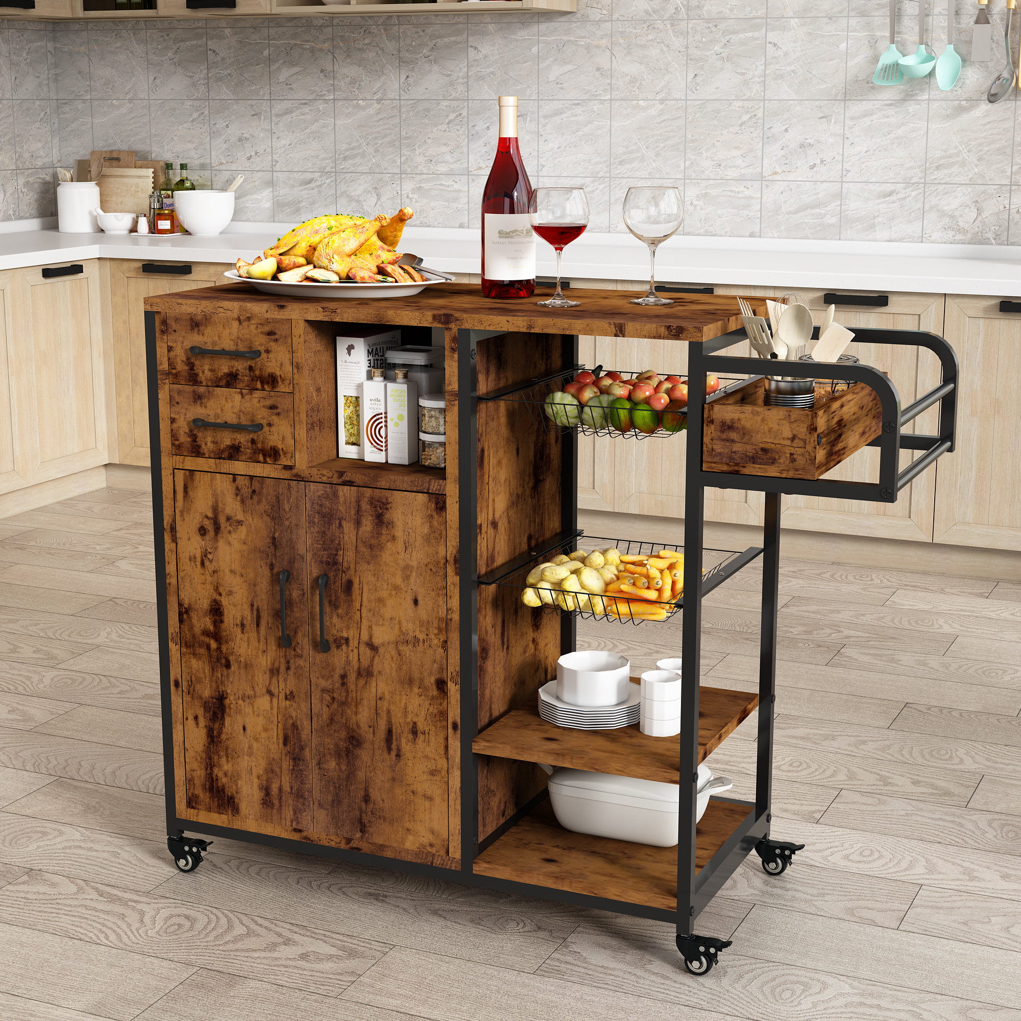 17 Stories Ditte 43.5'' Wide Rolling Kitchen Carts & Reviews Wayfair