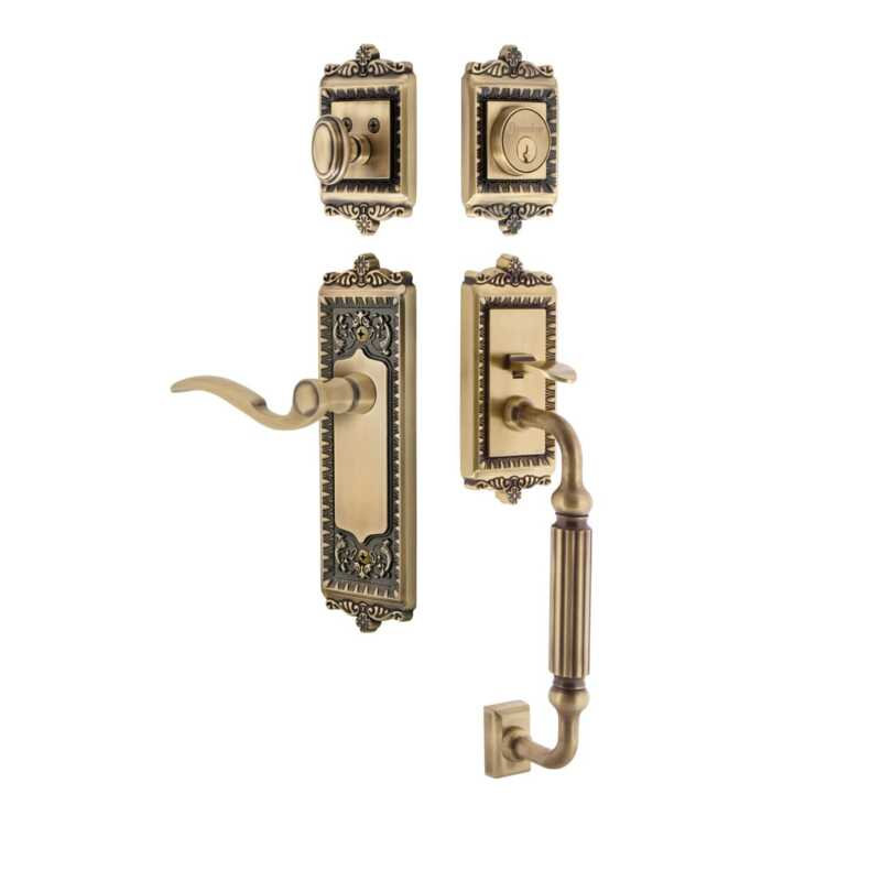 Ensemble d'entrée Grandeur Windsor Plate F Grip en laiton rétro, Vintage Brass, Left Handed