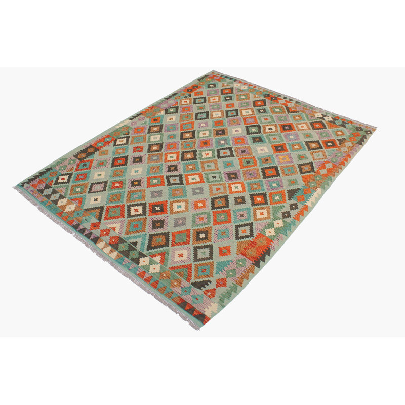 Tapis bleu / rouille en laine tissé à la main à motif tribal / géométrique / sud-ouest de couleur cépage Cedorah
