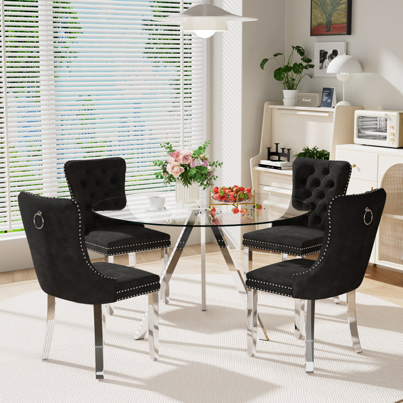 Ensemble de table ronde pour 4, Noir, H 30 po x l 47 po x P 47 po