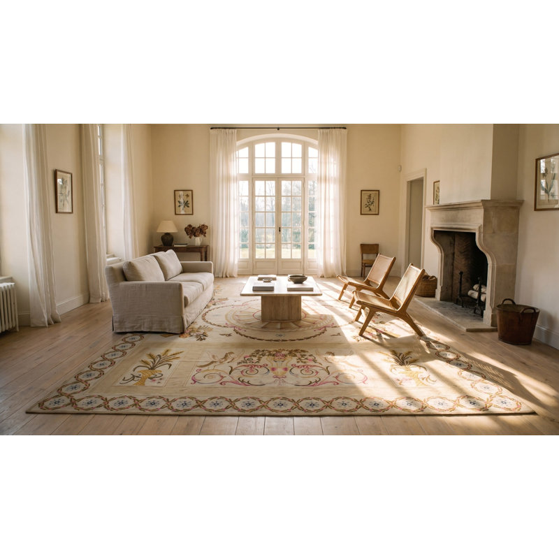 Antique Large Floral Medallion Flat Weave Rug