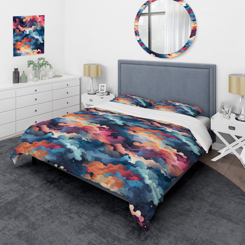 Ensemble de housse de couette V mauve et bleu céleste Aura Camouflage, Housse de couette pour très grand lit et 2 très