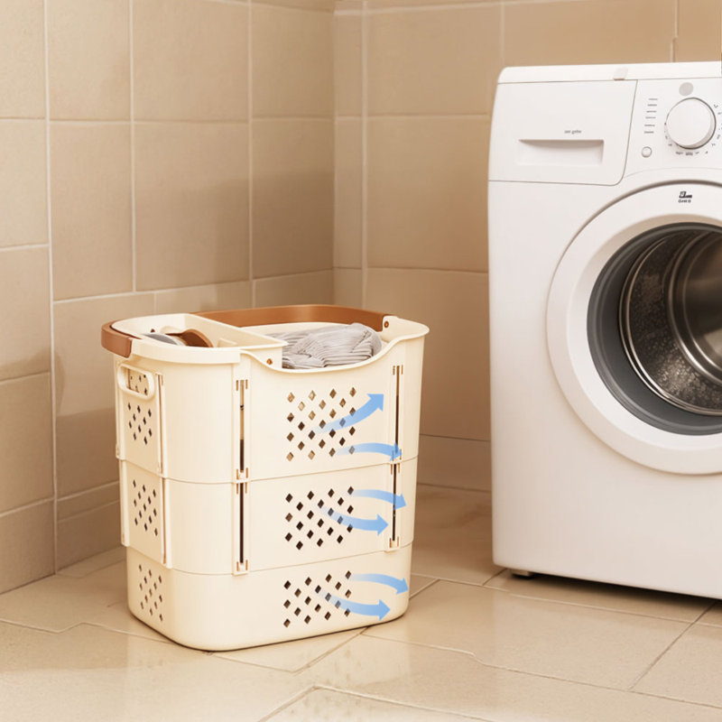 Plastic Laundry Basket, Beige