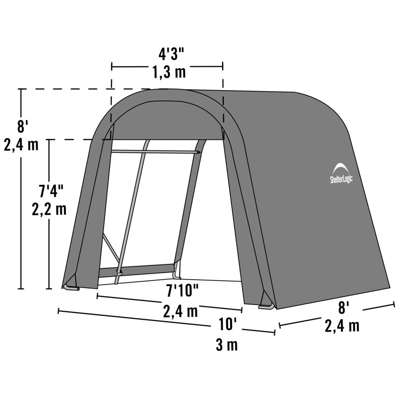 Round Style Shelter, Green Cover, 8' H x 10' W x 8' D, Green