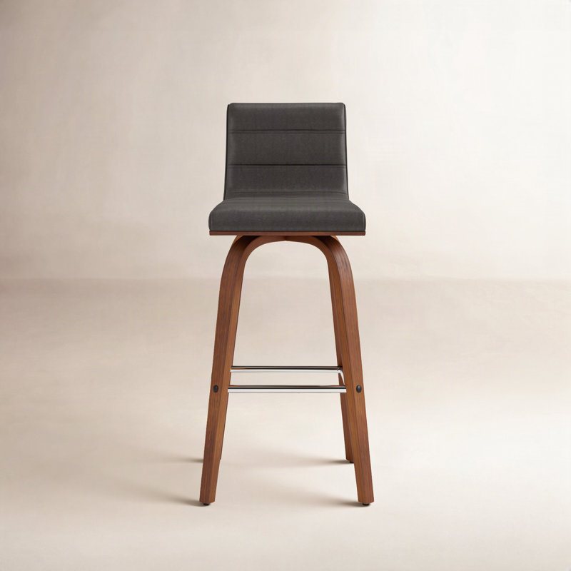 Tabouret de bar et de comptoir Biance, Similicuir gris, Tabouret de comptoir (siège d'une hauteur de 26 p, Noyer