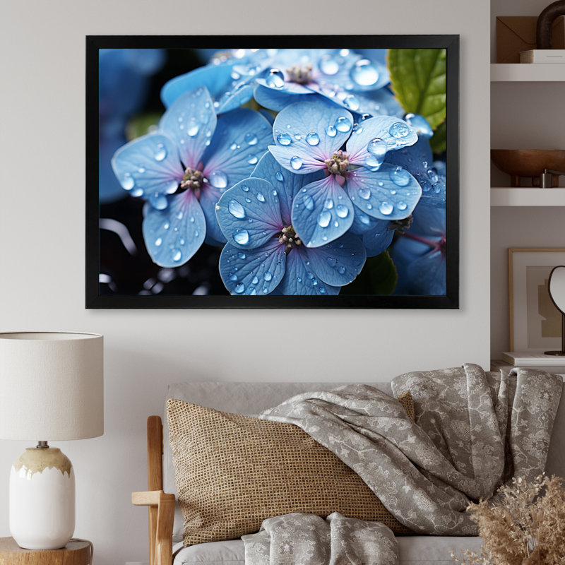 Attif fleurs sérénade en bleu - imprimé, H 12 po x l 20 po x P 1 po, Cadre simple noir