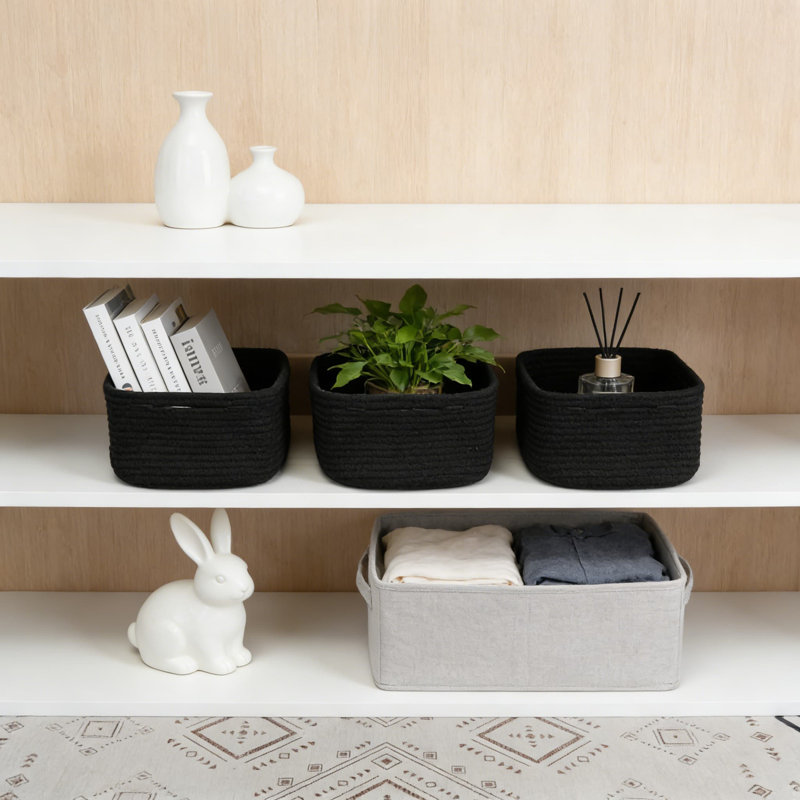 Ensemble de 3 paniers de rangement tissés, bacs de rangement décoratifs en corde pour tablettes, placards, jouets et bureau personnel, conception rectangulaire peu encombrante