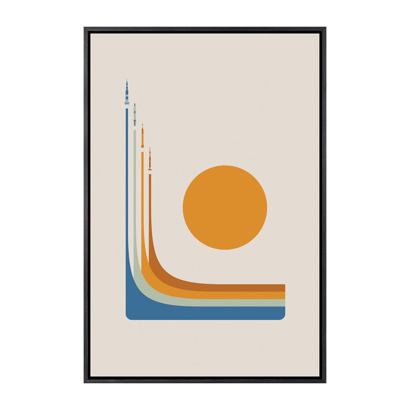 Space Race - NASA - impression d'art graphique, Toile avec cadre noir patiné, Pas de tapis, H 40 po x l 26 po x P 1,5 po