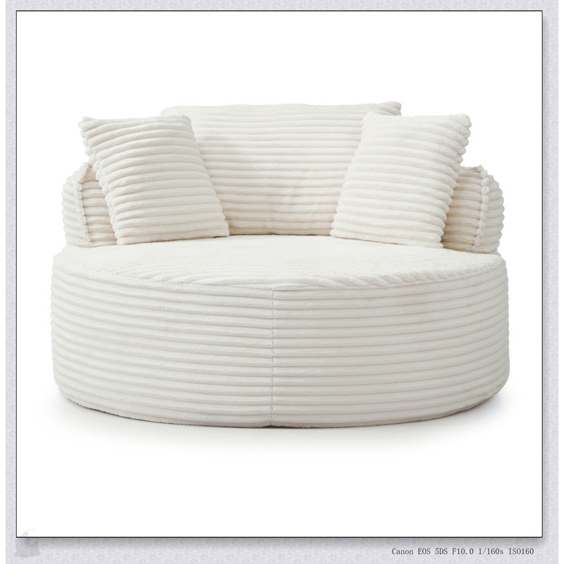 Chaise de salle à manger ronde avec accoudoirs arrondis et rembourrés à siège profond avec 3 coussins, sans assemblage requis
