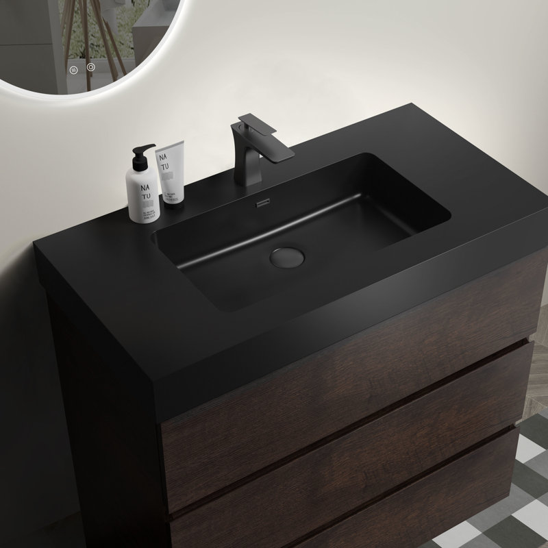 Meuble-lavabo en noyer 36 po, grand espace de tiroir, meuble chic 36 po avec lavabo, élégant