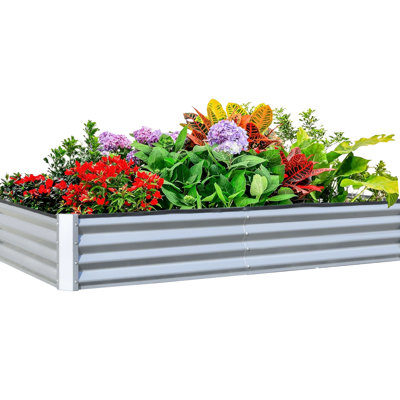 Jardinière surélevée galvanisée 6 x 3 x 1 pi, boîte de plantation d'extérieur. Espace généreux pour le jardinage. Acier, durable. Dégagement d'eau excédentaire de la base ouverte. Fortement soutenu. Bord épaissi. Assemblage rapide