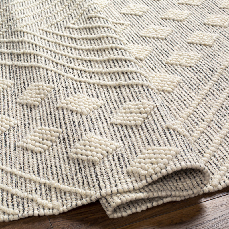 Tapis beige / gris à motif géométrique tissé à plat Anelisse, Rond 3 pi