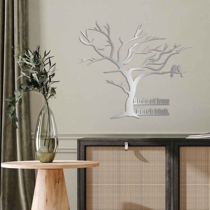Birds of Love Metal Wall Art, Tree Silhouette with Lovebirds Sign, Romantic Bedroom Decor Above Bed, Unique Wedding Gift for Couple