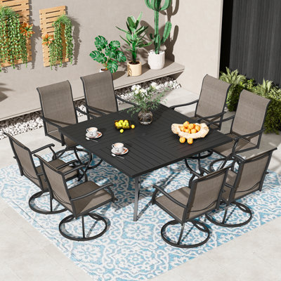Ensemble repas extérieur 9 pièces avec fauteuil pivotant 9 pièces