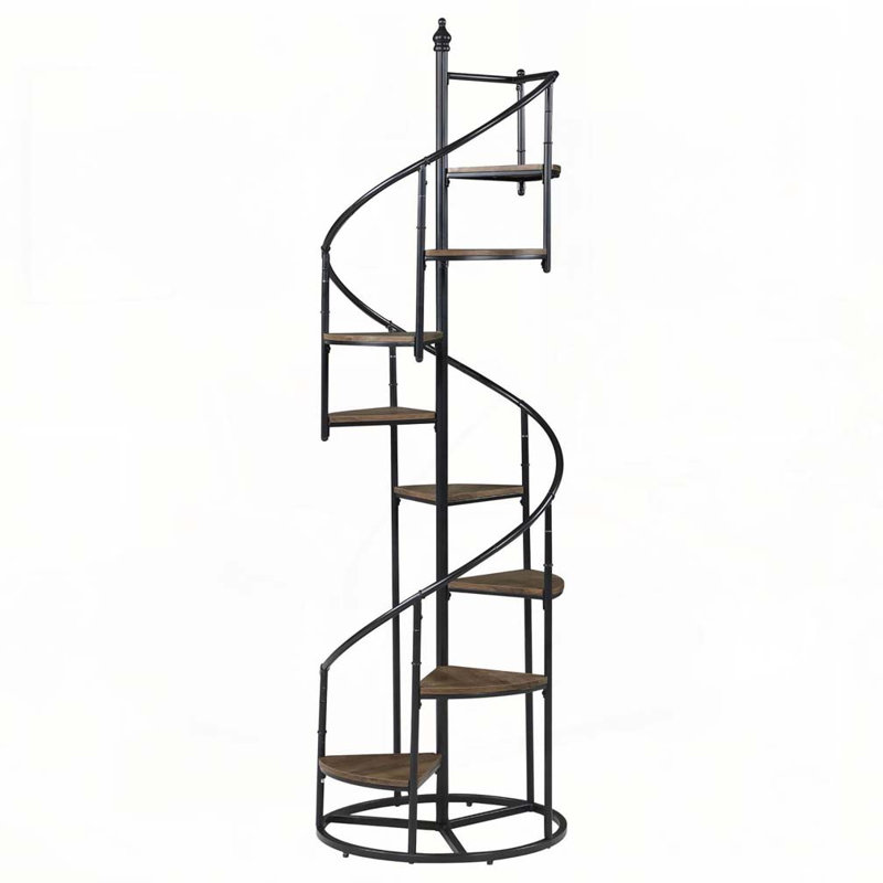 Bibliothèque à escalier rustique à 8 tablettes brun et noir