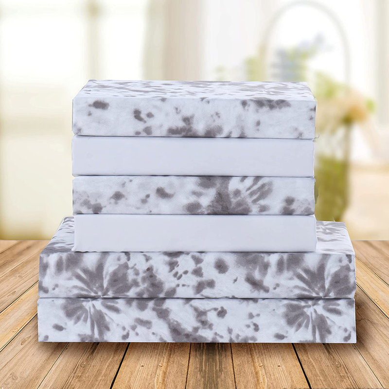 Elegant Comfort Aria 6-Piece Spiral Tie-Dye Microfiber Sheet Set, Soft, Fade And Wrinkle Resistant, Fitted Sheet With Smart Pockets