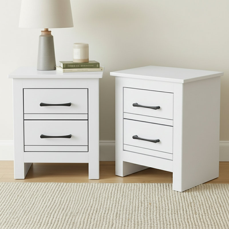 Limestone 2 Drawer Bedside Sets of 2, White
