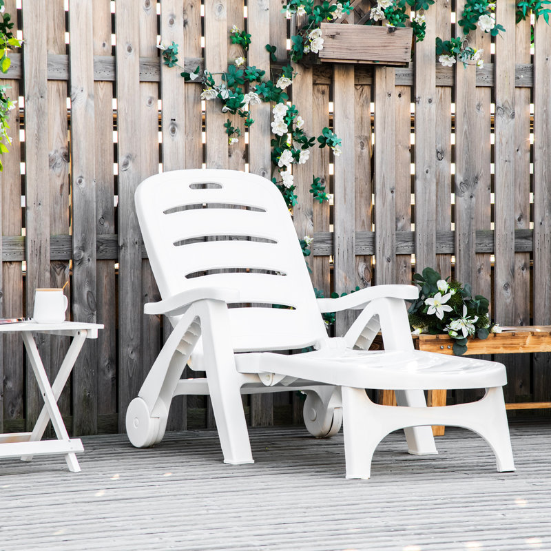 Chaise longue de construction solide - Bronzage pliant pour piscine, patio, jardin Chaise longue de patio blanche réglable à 5 niveaux avec plage ergonomique,