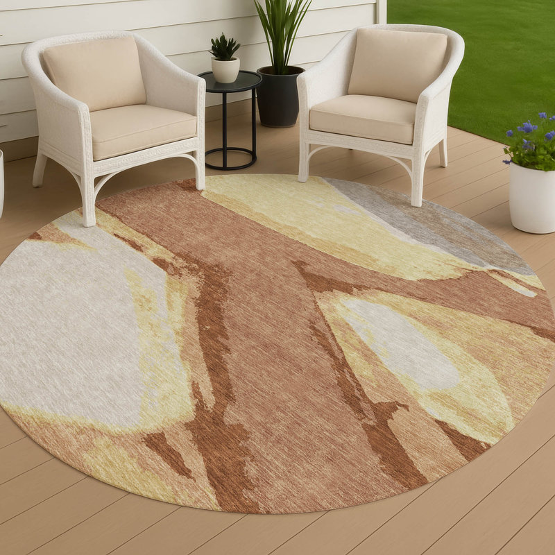 Machine Washable Indoor/Outdoor Chantille ACN2571 Abstract Rug, Paprika, Round 8'