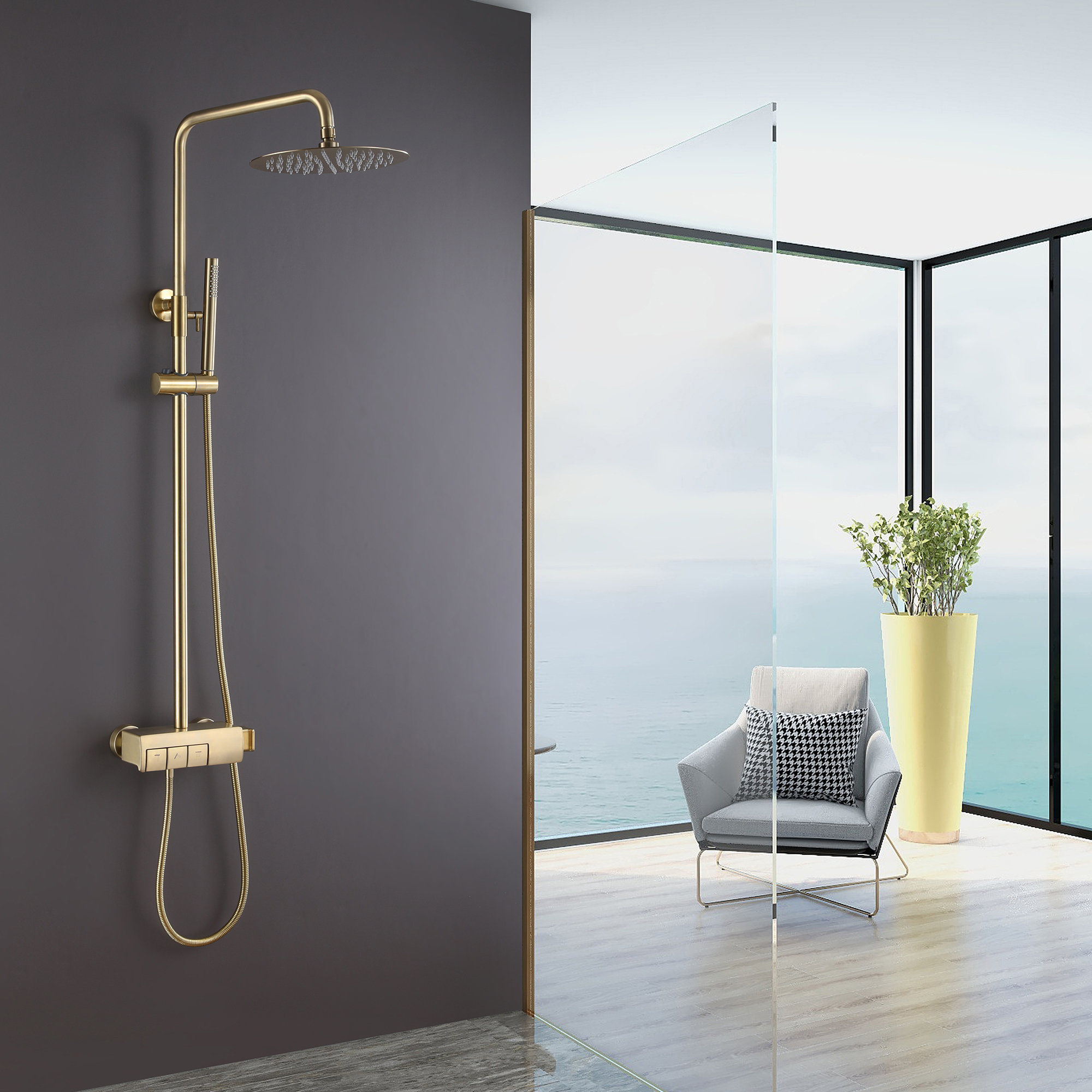 UCLIMAA Douche à Effet Pluie 7 Modes – Kit Barre Coulissante Sans Perçage (nickel Brossé)