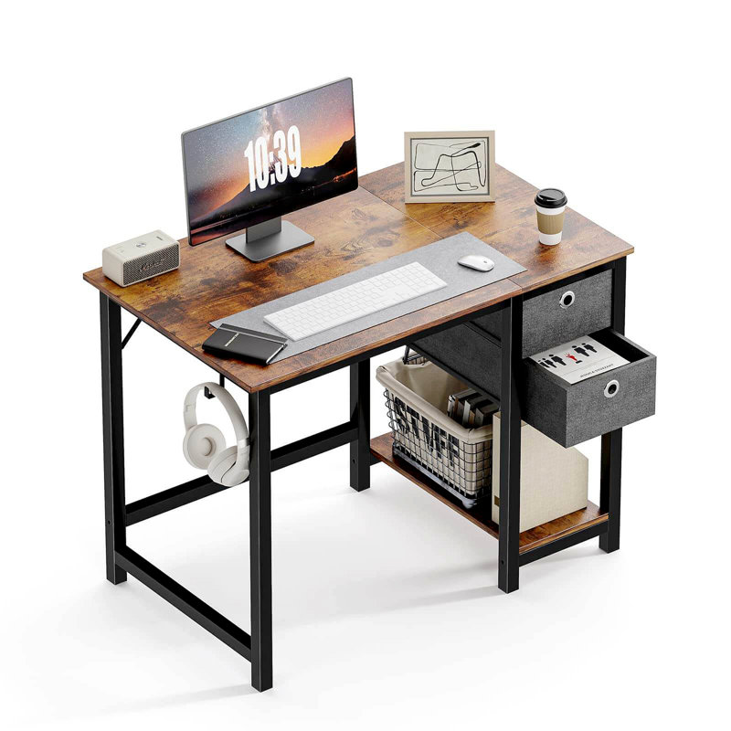 Bureau d'écriture avec 2 tiroirs Norrington, H 29,3 po x l 40 po x P 23,6 po, Brun rustique