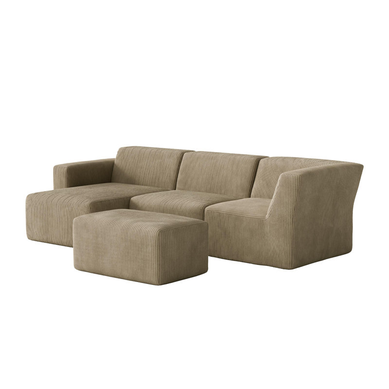 4 Seater Corduroy Seating Component, Left Hand Facing, Khaki Corduroy