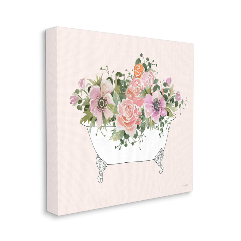 Arrangement de fleurs mixtes pour pots de fleurs roses - peinture sur toile tendue, H 24 po x l 24 po x P 1,5 po