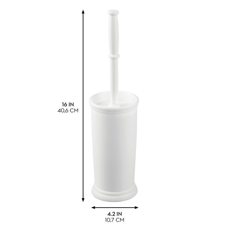 iDesign Kent Plastic Toilet Bowl Brush Set, Slim Compact  4.25" x 4.25" x 16", White