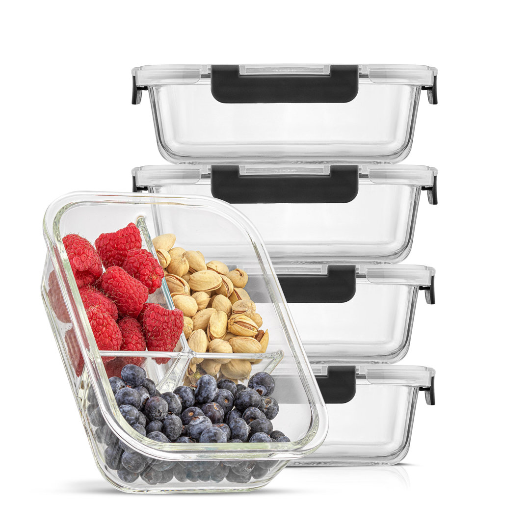 JoyJolt 10-Piece 3-Section Glass Food Storage Container (Set of 5) JoyJolt 
