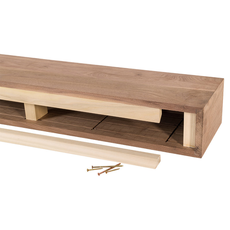 Modern Ember Walnut Creek Fireplace Mantel Shelf - 9" Depth, Close-Grain Details - Real Walnut Wood, Unfinished, 72"