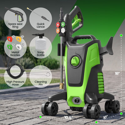 4800PSI Electric Pressure Washer with 4 Lockable Wheels, Portable Power Washer with Steel Wand, 4 QC Nozzles, 500ml Foam Cannon, Small Car Washer for Decks/Driveways/Cars Cleaning, Green
