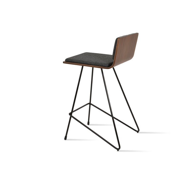 Tabouret de bar et de comptoir Corona, Gris foncé, Tabouret de comptoir (siège d'une hauteur de 24 p, Noir / noyer