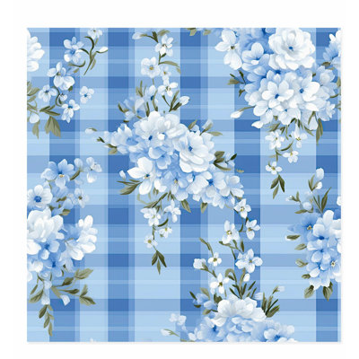 Floral Vichy Blue Flowers, reproduction d'art non encadrée