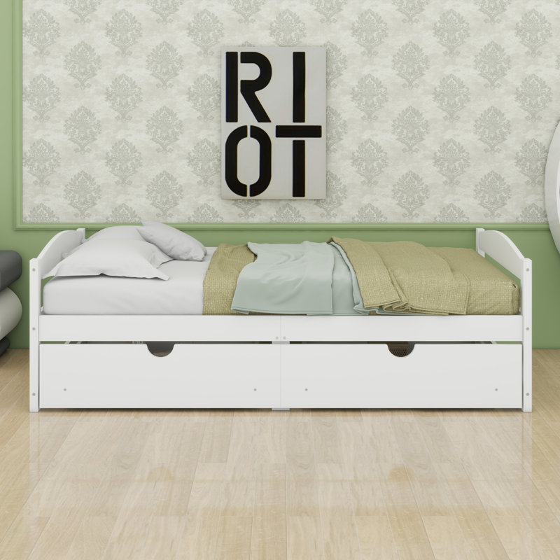 Platform Bed, With Drawers, White